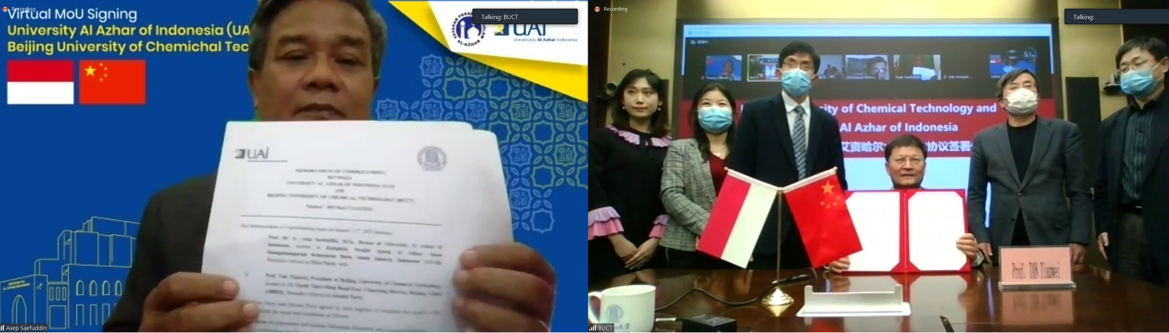 From Beijing with Love : University Al Azhar of Indonesia and Beijing University of Chemichal Technology Established Official Cooperation Via Virtual MoU Signing