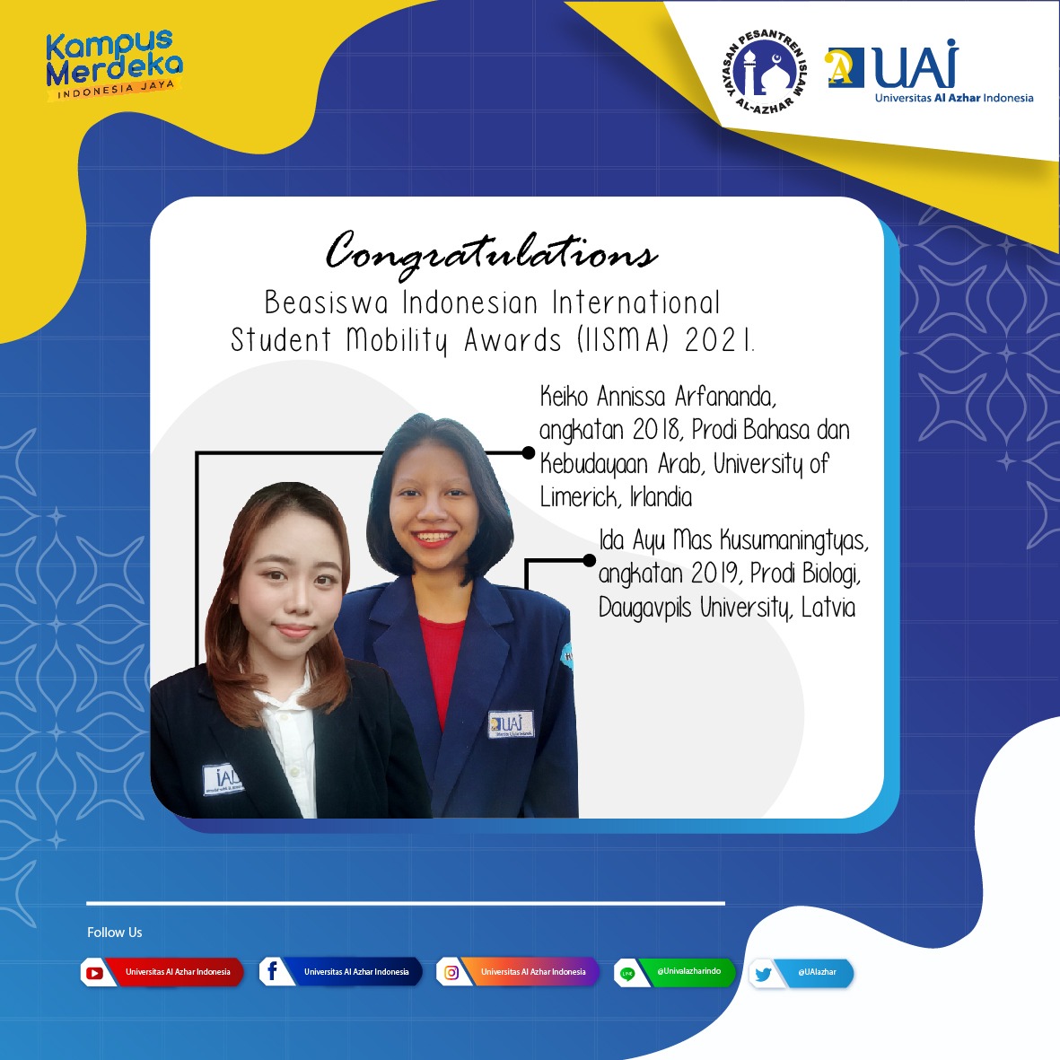 From 2000 Indonesia Applicants, 2 UAI Students Achieve IISMA 2021 Scholarships to Study Abroad in Prominent Universities